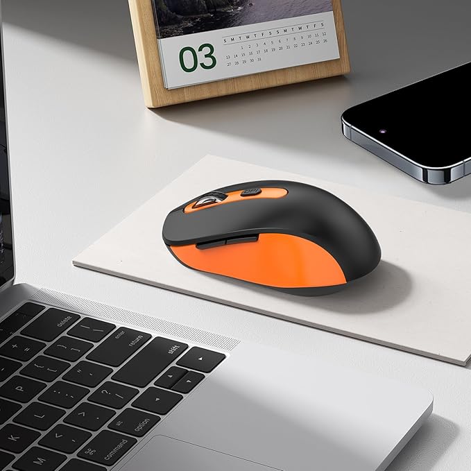 Wireless Mouse for Laptop, PC, Chromebook, Mac, MacBook, Silent Mouse with USB Nano Receiver, Side Button, 2400 DPI, Anti Slip Roller, 6 Button Ergonomics Cordless Computer Mice - Black Orange