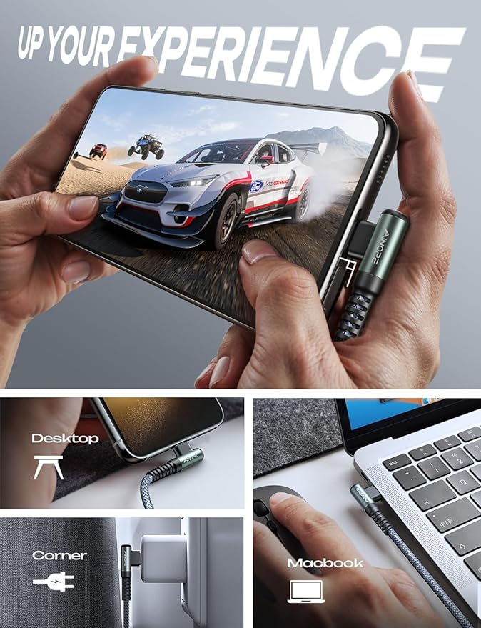 AINOPE USB C Cable to USB C 60W 2Pack 6.6ft Nylon for iPhone 17 Pro Max/ 17 Air Charger Cord Type C Fast Charging Right Angle USBC to USBC Cable for iPhone 17 16 Pro Max Accessories Samsung S25 iPad