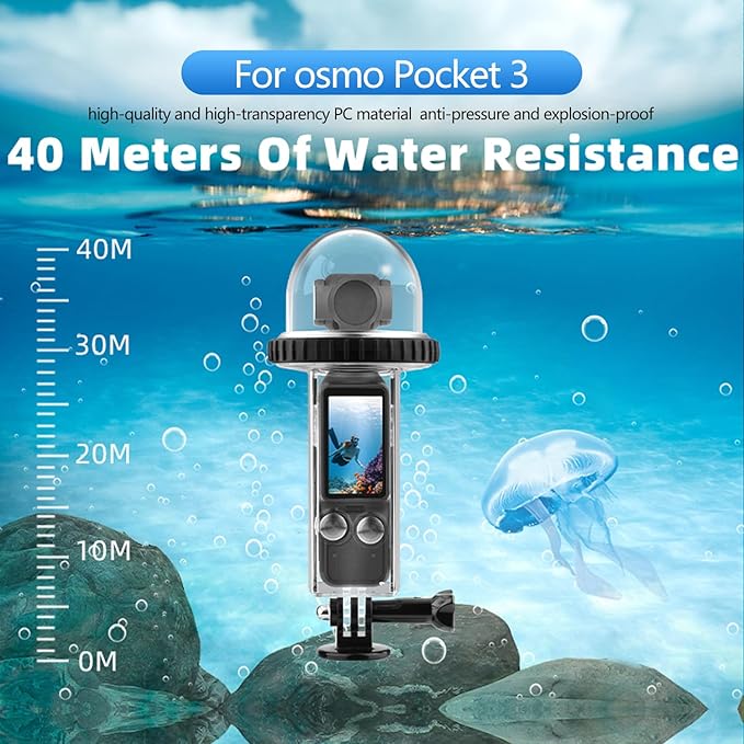 40M (131ft) Osmo Pocket 3 Underwater Dive Case Housing Protective Housing Shell for DJI Osmo Pocket 3 Waterproof Accessories-Transparent