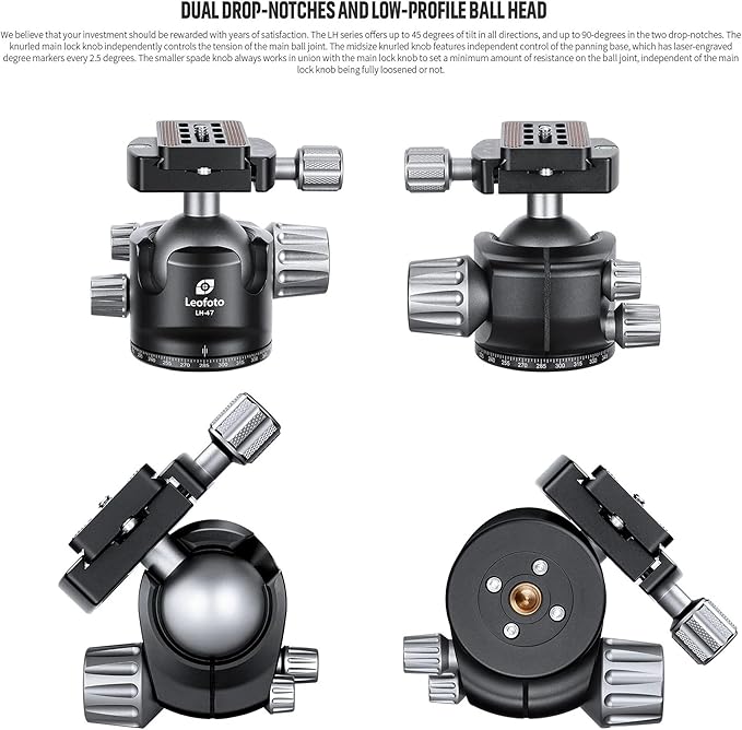 Leofoto Professional Camera Tripod, 62" Compact Carbon Fiber Tripod for DSLR Video Camcorder, 4 Leg Sections, 360° Ball Head, Max Load 25KG/55Lb (LS-364CX+LH-47)