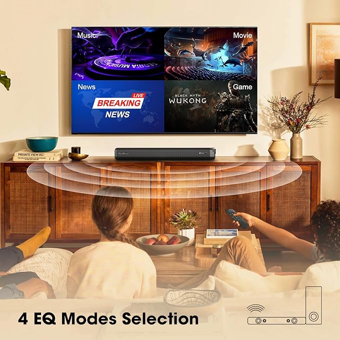 2.1CH Dolby Atmos TV Soundbar Speaker 5.3 Bluetooth 120W Output with 70W External Wired Subwoofer and Opt&AUX Cables,Deep Bass,Multiple Connection