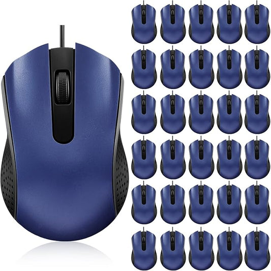 30 Pcs USB Wired Mouse Computer 3 Button Mice Bulk Corded USB Mouse for PC Desktop Laptop Computer Office School Home Classroom Supplies (Blue)
