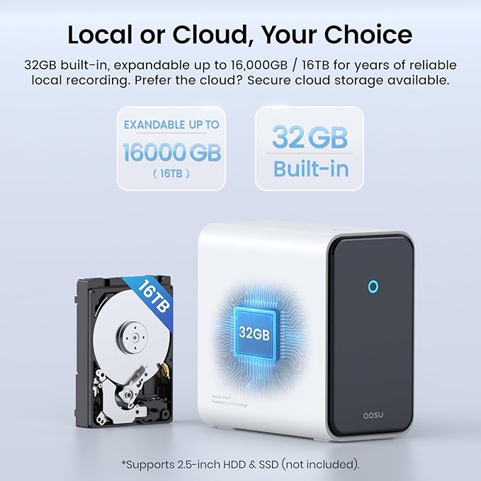 AOSU 4K Security Cameras Wireless Outdoor System, 4-Cam Kit with HomeCortex AI, Face Recognition & Behavior Detection, Dual Solar Power, Expandable Up to 16TB, No Monthly Fees for Home Surveillance