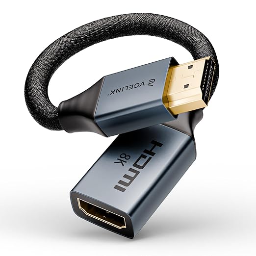 VCELINK 8K Short HDMI Extender Cable 0.6 FT Ideal for Tight Spaces, HDMI Extension Male to Female Adapter, Compatible with Roku TV Stick, HDTV, Game Console, Laptop (1 Pack, 0.6FT)