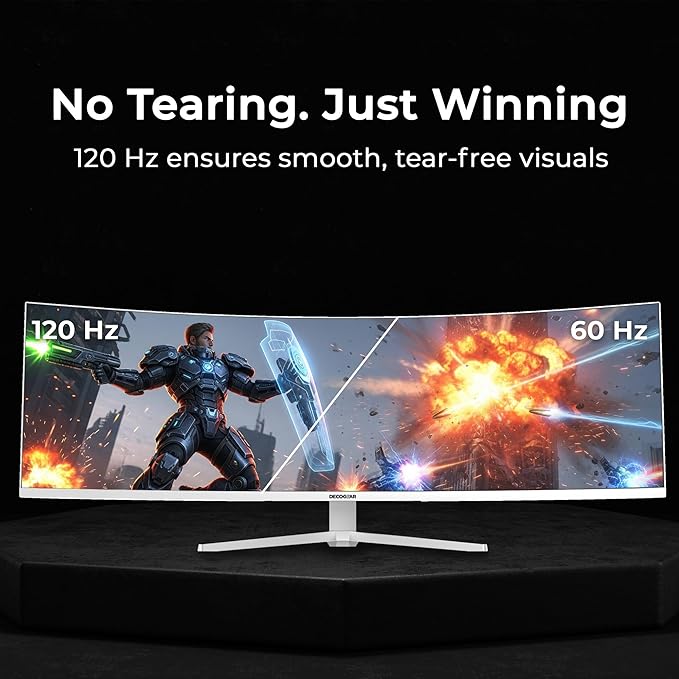 Deco Gear 49" Curved Ultrawide 5K Gaming Monitor, 32:9, 120 Hz, 101% NTSC 100% sRGB, USB-C 65W, Adjustable, Home Office and Entertainment Workstation - White Edition