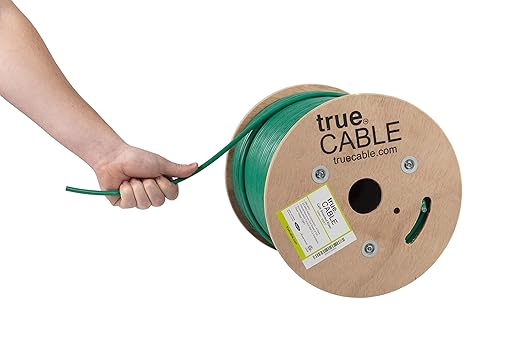 TRUE CABLE Cat6 Shielded Riser (CMR) Bulk Ethernet Cable, 500ft, Green, 23AWG Solid Bare Copper, 550MHz, Overall Aluminum Foil Shield (F/UTP), PoE++ 100W, ETL Listed