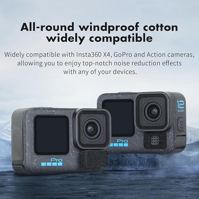SEASKY [6 Pairs] Noise-reducing Windproof Foam Accessories for Insta360 X4 X3 X2 Gopro Hero 13/12/11//10/9 Black Sports Action Camera