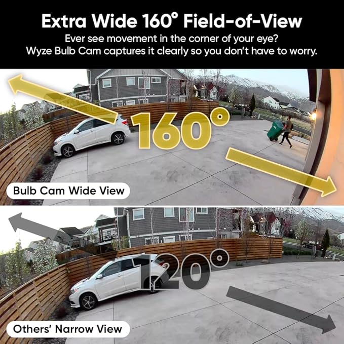 WYZE Bulb Cam Security Camera, 2K HD Outdoor Light Bulb Camera, Color Night Vision, Dimmable LED Bulb, Motion Detection, Siren Alarm, Works w/Alexa/Google Assistant. Free Expert Support