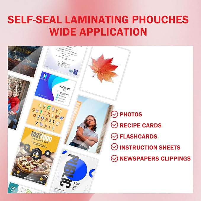 50 Pack Self Sealing Laminating Pouches for Small Business Card,Waterproof Self-Adhesive Laminating Pouches,2.6x3.9 Inches, 10 Mil Thickness, No Laminator Machine Needed