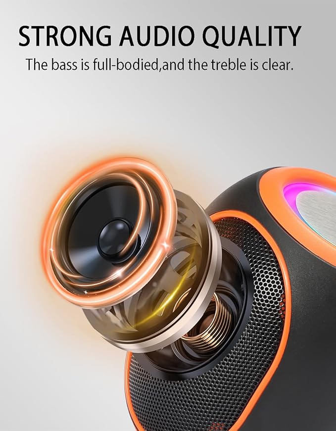 WS-338 Mini Bluetooth Replica Speaker – Portable HD Sound with LED Ring Light, Built-in Microphone, USB/TF Support, Surprise Gift for Music Lovers(Black Orange)