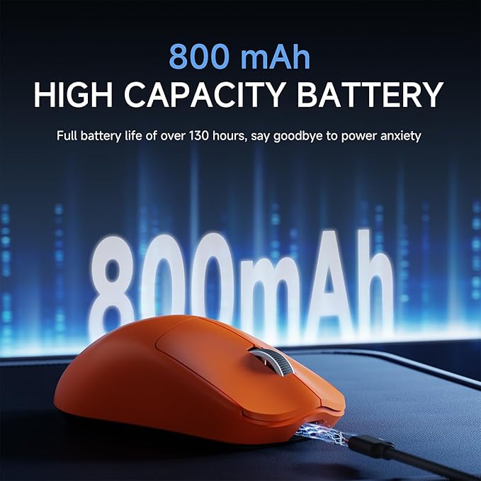 EWEADN X23Pro Wireless Gaming Mouse, 49g Lightweight Mouse, PAW3311 Sensor, 12000 DPI, 2.4G/BT5.0/USB-C Rechargeable Wireless Mouses with 6 Programmable Button, Grip tape, for Laptop/PC/Mac, Orange