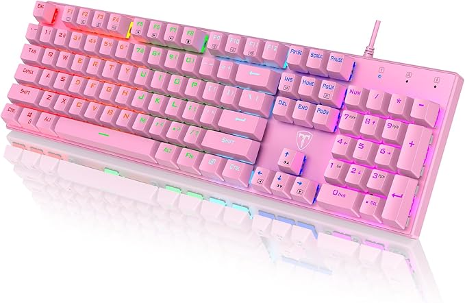 RisoPhy Mechanical Gaming Keyboard, RGB 104-Key Ultra-Slim Backlit USB Wired Keyboard with Blue Switch, Durable ABS Keycap/Anti-Ghosting/Spill-Resistant for PC, Mac, Xbox Gaming, Pink