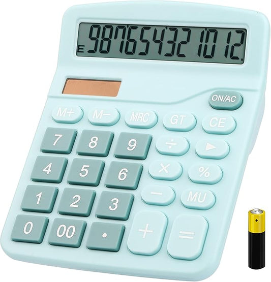 Desk Calculator, Envysun 12-Digit LCD Display Office Calculator – Dual Power, Compact and Lightweight, Easy-to-Read Display, Durable for Business, School, and Home (Light Blue)