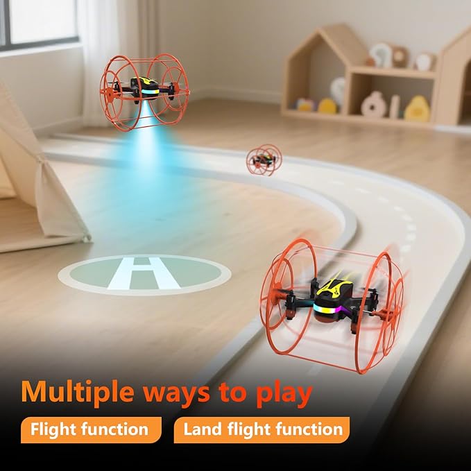 M17 Mini Drone Land-Air Dual Mode Indoor RC Quadcopter with Protective Cover for Beginners Headless Mode One Key Take-off/Landing 3D Flip 3 Speed Modes Rechargeable Battery