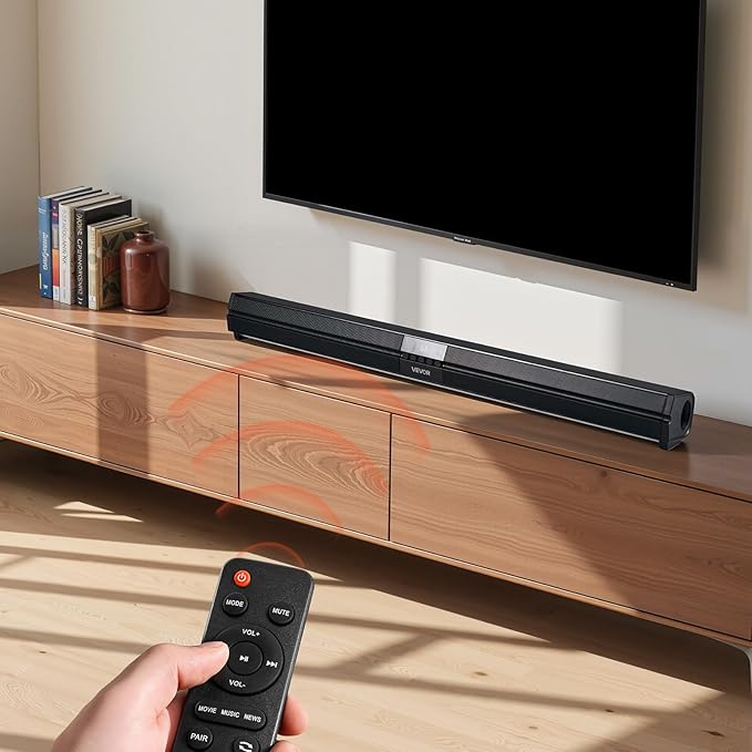 VEVOR Sound Bar for Smart TV, 2.0 Channel, 32-Inch Compact Soundbar TV Speakers for Projector, Bluetooth AUX Connection, Remote Control, Easy Setup, 80W Surround Sound System for PC Home Theater Audio