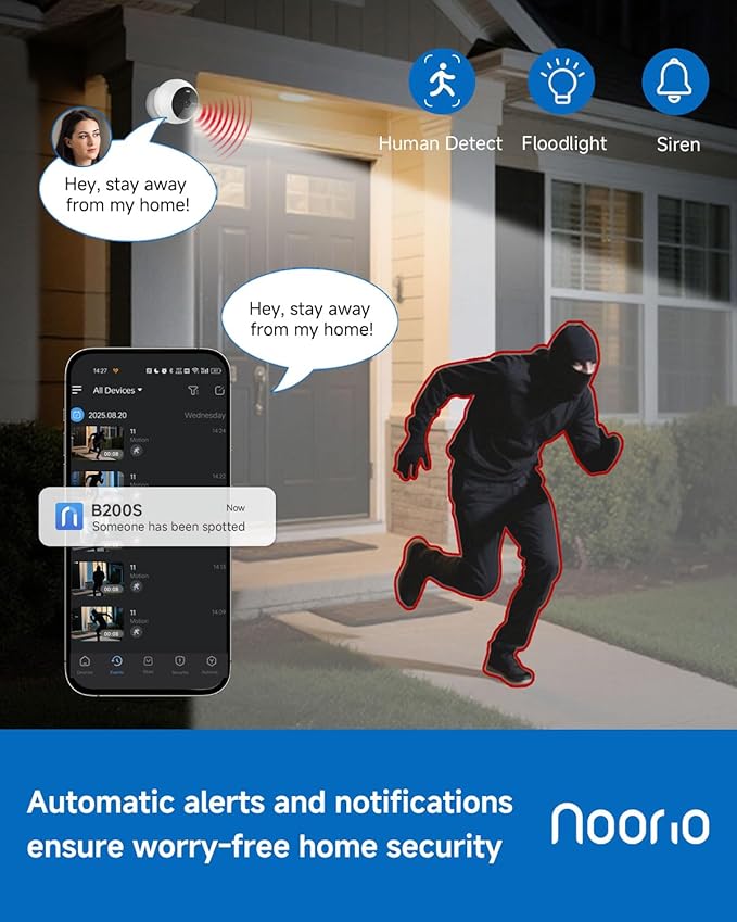 Noorio Security Cameras Wireless Outdoor Magnetic, 1080P Battery Powered Indoor Cameras for Home Security, Smart Motion Detection Outdoor Pet Dog Camera, Free Local Storage MagCam, 2.4G WiFi, B200S