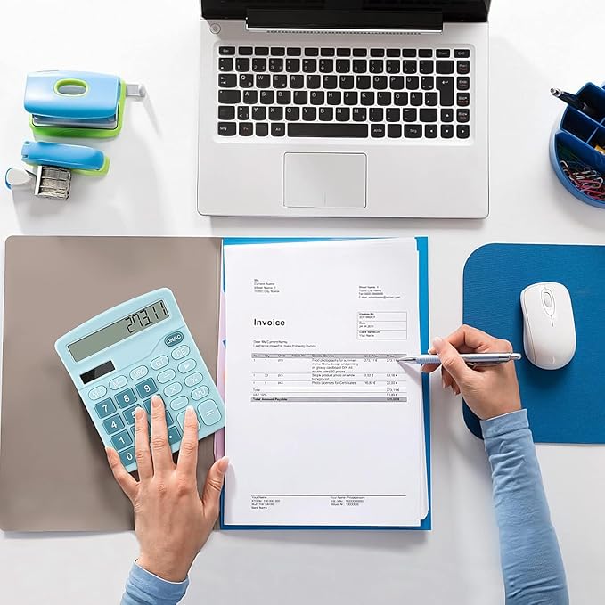 Office Desk Calculator with Solar Power, 12 Digits Large LED Display, Calculators Desktop with Big Buttons, Blue Office Home School Supplies (Blue)