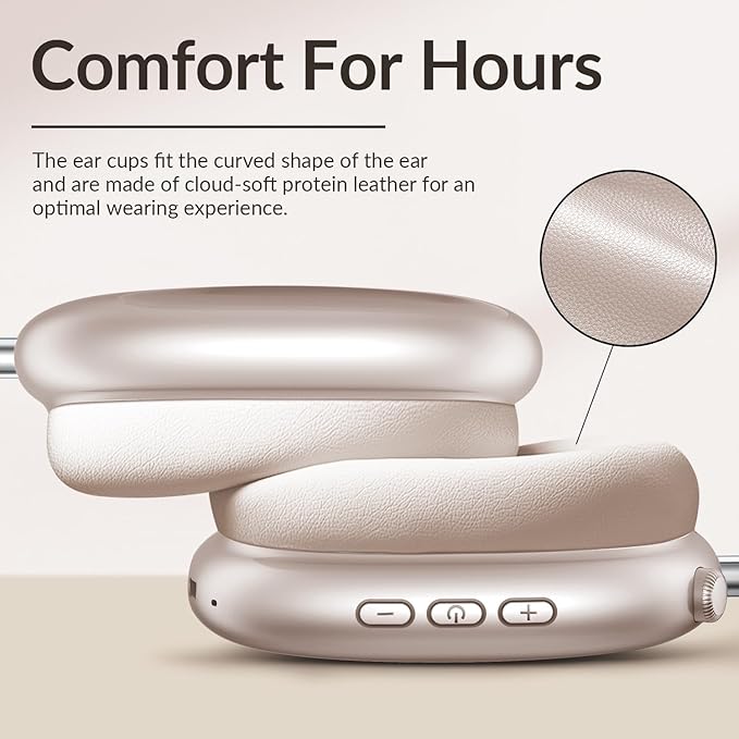 Y02 Active Noise Cancelling Headphones,60H Battery,5 EQ Music Modes,Hi-Res Audio,Deep Bass,Foldable Wireless Over Ear Bluetooth 5.4 Headset,Breathable Leather Earpads (Starlight)