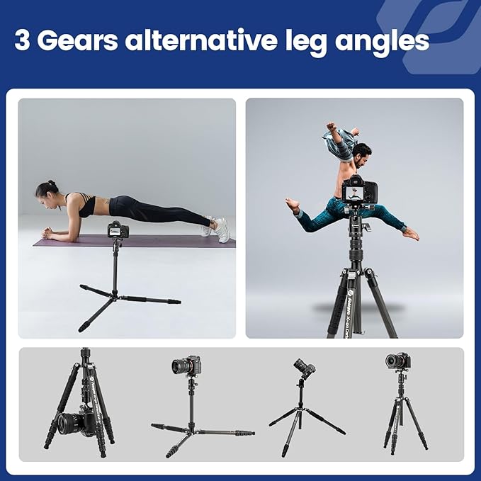 Fotopro 60inch Carbon Fiber Tripod Compact Camera Tripod with Ball Head Quick Release Plate Detachable Monopod Load up to 17.63lbs X-go E 2 Carbon Fiber Black