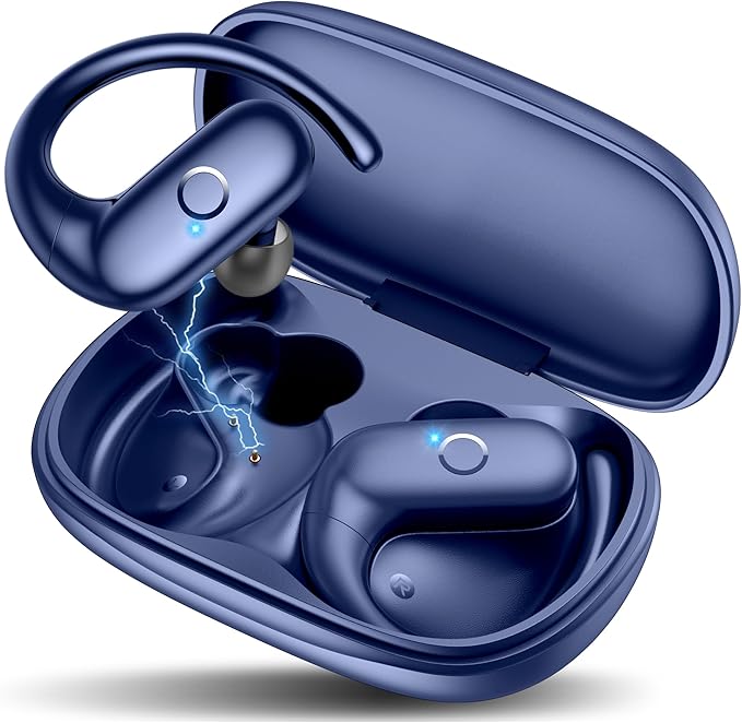 MOZOTER Wireless Earbuds Bluetooth Headphones Sport,Over Ear Buds with Deep Bass Sound,60Hrs Playtime Earphones Redesigned Comfort Fit with Earhooks for Running,Meeting,Workout- Blue