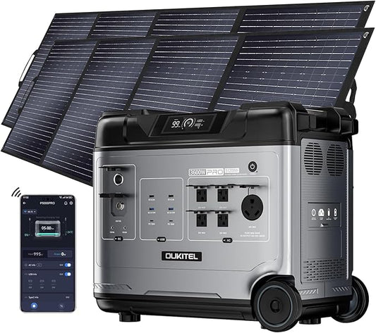 OUKITEL 5120Wh Large Capacity Solar Generator,Portable Power Station P5000 Pro With 2X400W Solar Panel, 5x3600W AC Output (5000W Surge),1000W MPPT Solar for Emergency, Home Backup, RV, Camping