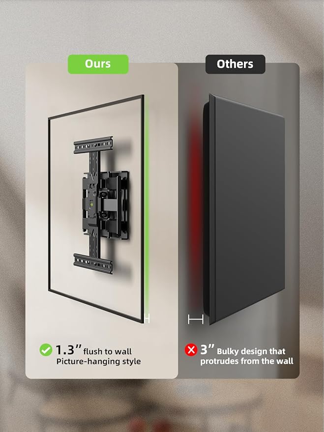 USX MOUNT Ultra Slim TV Wall Mount 37-75 Inch TVs Mount with Swivel and Tilt, Low Profile Full Motion Bracket with Articulating Dual Arms, Up to VESA 400X400 mm Max 16" Wood Studs, Holds 99lbs