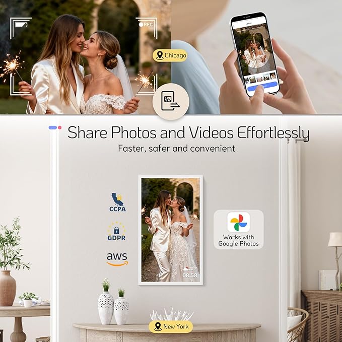 NexFoto Touchscreen Digital Picture Frame Large 21.5 Inch, FHD WiFi Digital Photo Frame 64GB, Add Photos from Google Photos, Upload via App/USB/Micro SD, Gifts for Wedding, Housewarming, White