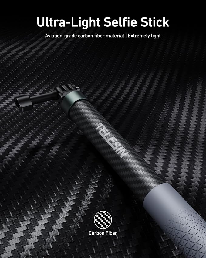 TELESIN Selfie Stick Long Pole Invisible for GoPro (120cm/47.2in), Carbon Fiber Waterproof Extension Monopod for GoPro 13 12 11 10 DJI Osmo Nano Action 5 Pro Pocket 3 Insta360 X5 X4 GO3 Ace Pro 2