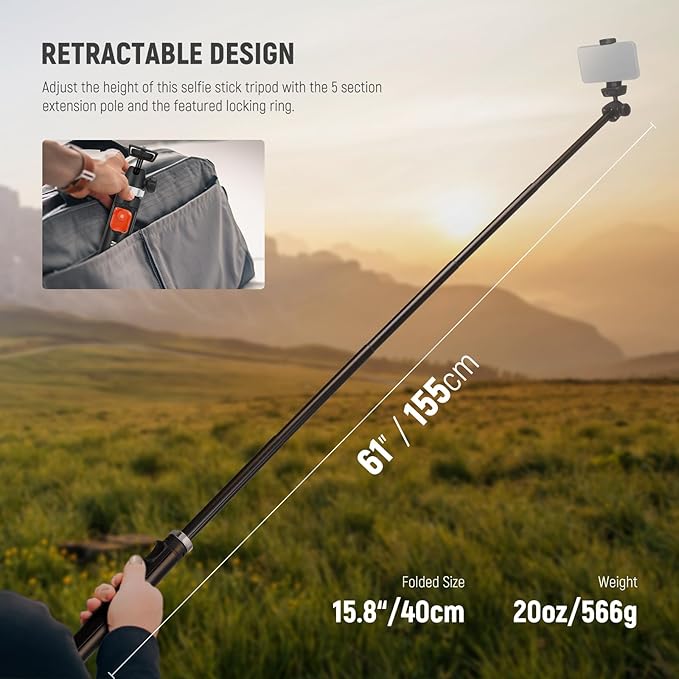 NEEWER Phone Tripod for Camera with Cell Phone Holder & Remote, 62.9" All Metal Selfie Stick Travel Vlog Video Recording Portable Stand Compatible with iPhone Canon Sony Nikon, Cleaning Cloth, TS05