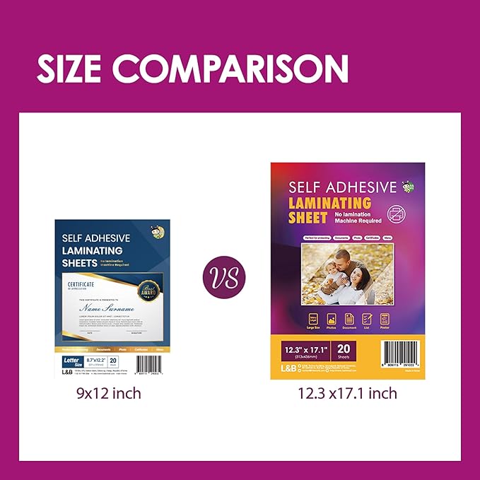 Self Adhesive Laminating Sheets 12.3x17.1 inch, 20 Pack, 4mil Thickness, No Heat, No Machine Laminating Sheets Self Sealing by HA SHI