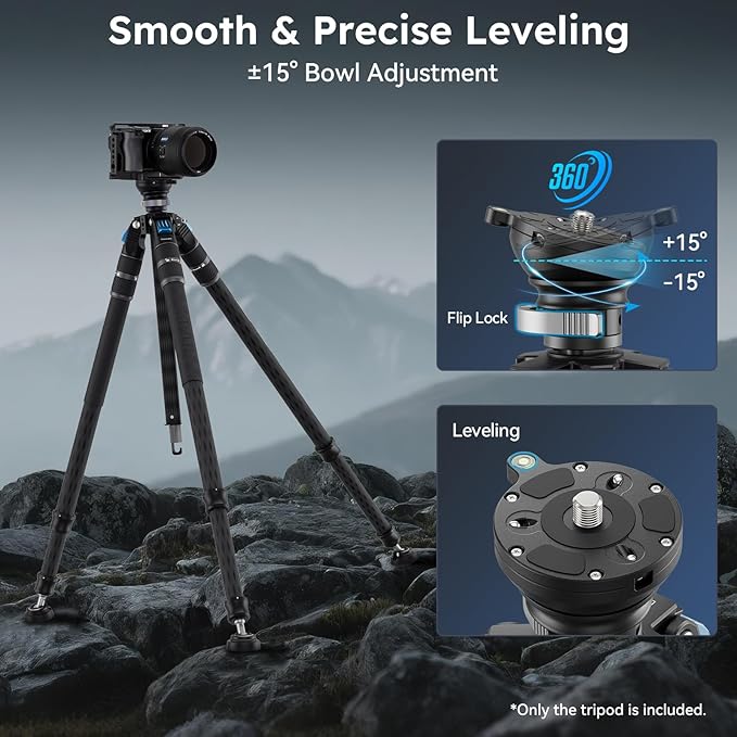 SIRUI SVS60 Carbon Fiber Travel Tripod, 64.6" Compact Camera Tripod, Rapid One-Step Height Adjustment, Modular Design Convertible to Monopod, Max Load 8kg/17.6lbs