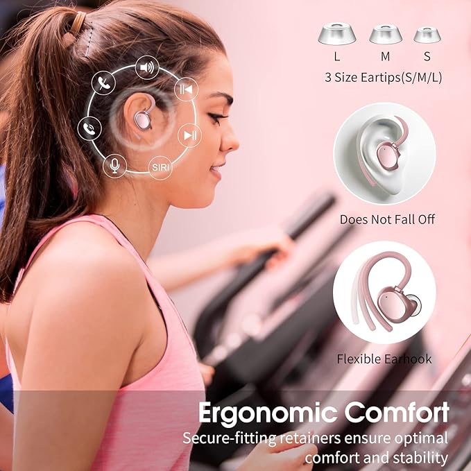 Wireless Earbuds, HiFi Stereo Sport Bluetooth 5.3 Headphones with Earhooks, 48H Deep Bass Headphones with LED Display, Noise Cancelling, IP7 Waterproof Earphones Built-in Mic for Running