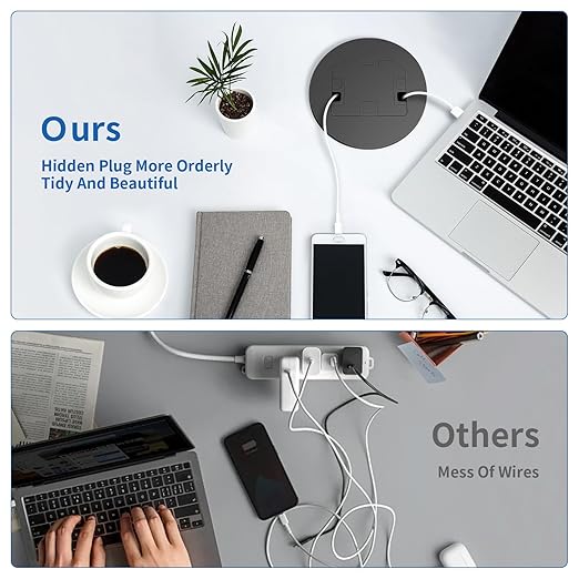 Vagueior Recessed Floor Electrical Outlet Kit, Circular Hidden Duplex 20A Tamper-Resistant Receptacle Outlet ，Waterproof Electrical Outlet Covcer Box,UL Certified,Black（1 Pack