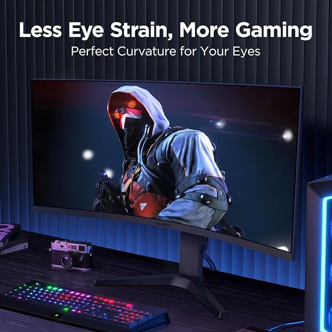 KOORUI 34-inch Ultrawide Curved WQHD 3440×1440 Gaming Monitor, 165Hz 144Hz Curved 1000R- PIP/PBP, 1ms(MPRT) with DisplayHDR 400, FreeSync Premium, 75 * 75mm VESA, HDMI/DisplayPort, 34E6UC