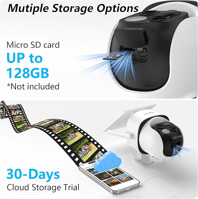 wansview Security Cameras Wireless Outdoor-2K Dual Lens Home Security Cameras, 360° View, Solar Panel Battery Powered, Color Night Vision, PIR Sensor, IP65 Waterproof, Work with Alexa, B7 2P White