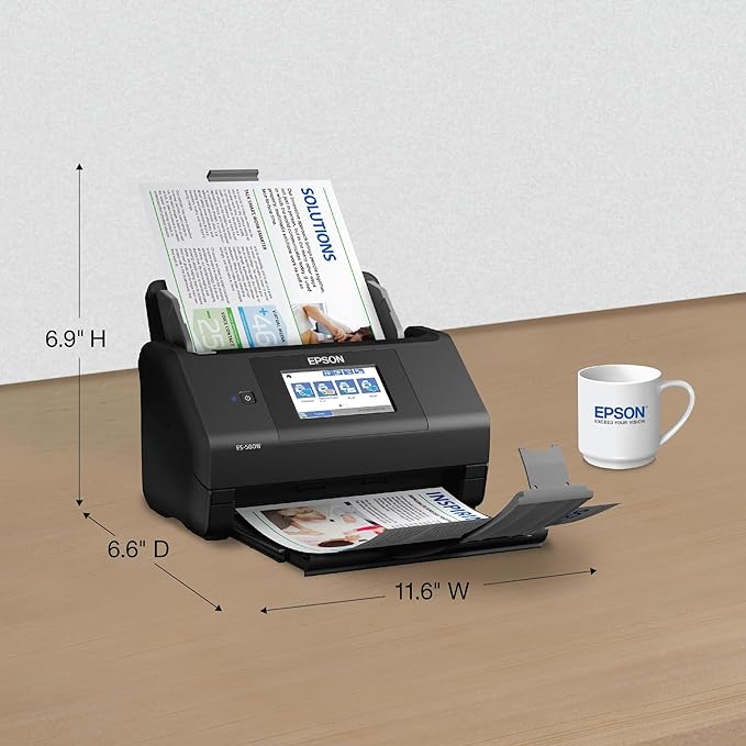 Epson Workforce ES-580W Wireless Color Duplex Desktop Document Scanner for PC and Mac with 100-sheet Auto Document Feeder (ADF) and Intuitive 4.3" Touchscreen