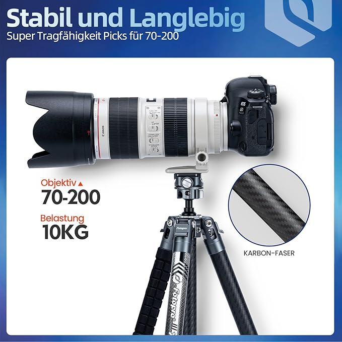 Fotopro Carbon Fiber Tripod 1.7lbs Ultralight 62 Inch Portable Compact Travel Tripod for Camera DSLR Load up to 22lbs X-Aircross 3 Lite Grey