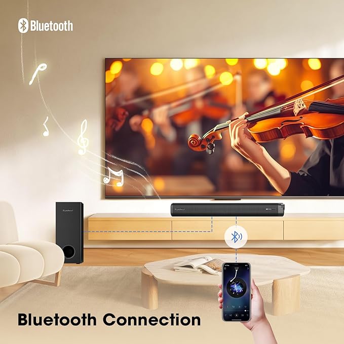 2.1CH Dolby Atmos TV Soundbar Speaker 5.3 Bluetooth 120W Output with 70W External Wired Subwoofer and Opt&AUX Cables,Deep Bass,Multiple Connection