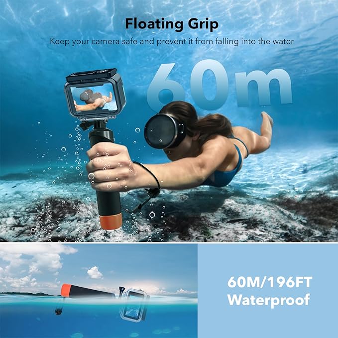 Waterproof Case for DJI Action 5 Pro/Action 4/3, Protective Diving Housing, Floating Handle, Head Strap, Storage Carrying Case for DJI Osmo Action Diving Accessories