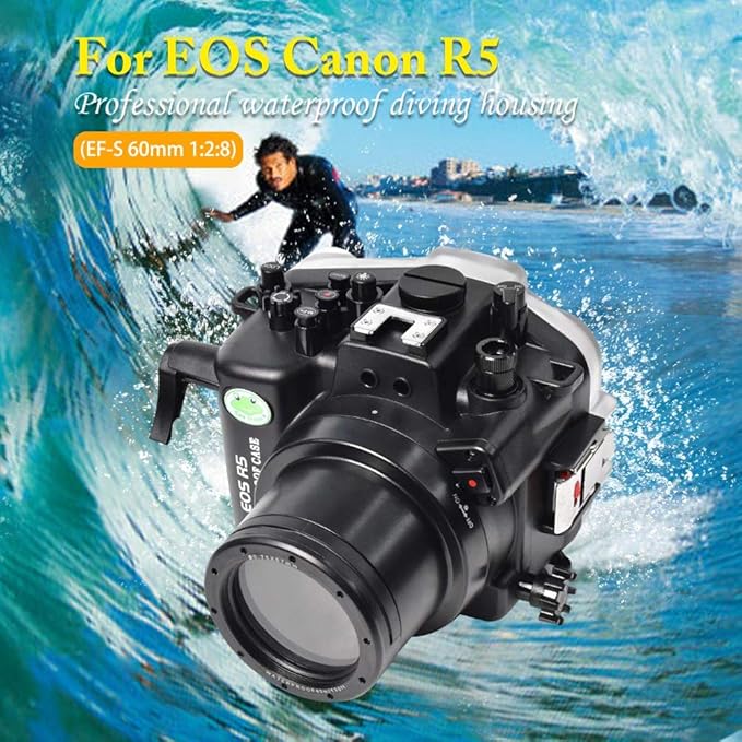 Sea frogs Waterproof Camera Housing Compatible with Canon EOS R5 60MM IPX8 40m/130ft Maximum Diving Depth Underwater Camera Case for Diving, Surfing, Rowing, Skiing