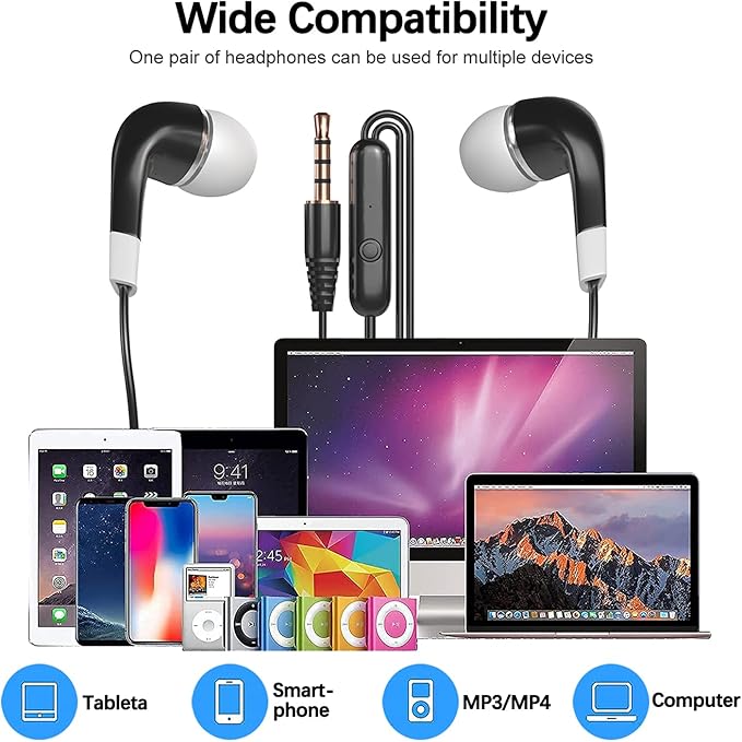 Kids Earbuds with Microphone 30 Pack, Bulk Earphones Headphones with Microphone SP-BS30MIC Stereo Disposable Wired Earbuds for Kids Students Classroom Schools