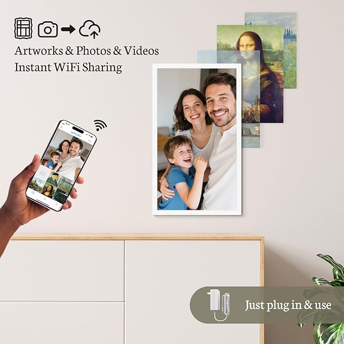 BSIMB Large Digital Picture Frame 27 Inch, 1920x1080 FHD WiFi Digital Photo Frame Electronic 32GB Display, Wall Mount Included, Share Pictures/Videos via App Easy Setup Gifts for Mom(Non-Touch), White