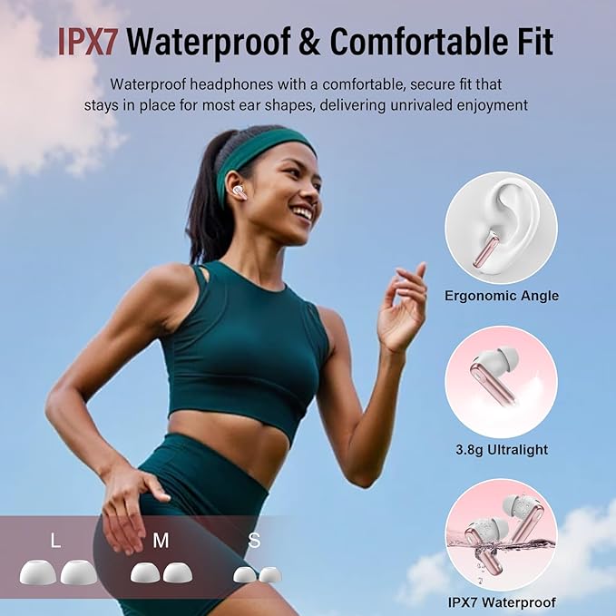 Wireless Earbuds, Bluetooth 5.4 Ear Buds with Multifunctional Touch Screen, 48H Bass Stereo Headphones with ANC/ENC Noise Cancelling/Transparency Mode, IPX7 Earphones with 5 EQ Modes, Rose