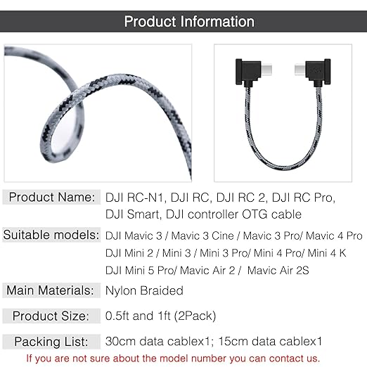 1FT+ 0.5FT(2 pack) USB C to USB C Remote Controller Cable for IPhone 17/16/16e/15 Pro Max, DJI Mavic 3/4 Pro/Air 2/2S, Mini 2/3/4/5 Pro,RC-N1,RC Pro to Tablet Cable 90 Degree Data OTG Cord Accessories