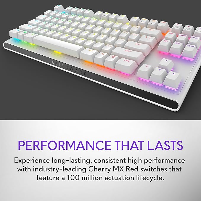 Alienware Tenkeyless Gaming Keyboard - AW420K - Lunar Light - Wired, Programmable, Cherry MX Red, USB, AlienFX RGB / 16.8 Million Colours