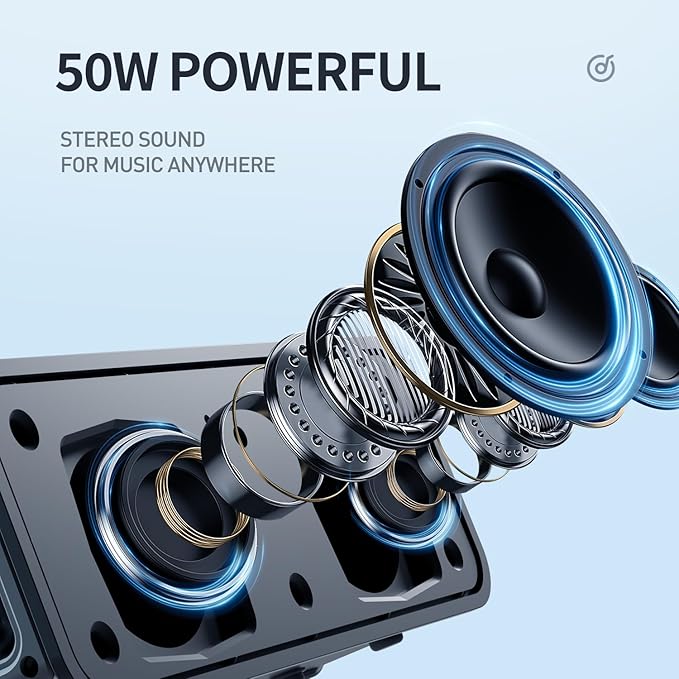 Portable Bluetooth Speaker 50W Powerful Sound IPX6 Waterproof Speaker, Support Bluetooth/Aux/TF Card/U Disk Input, TWS Pairing Speakers for Home, Outdoor and Travel
