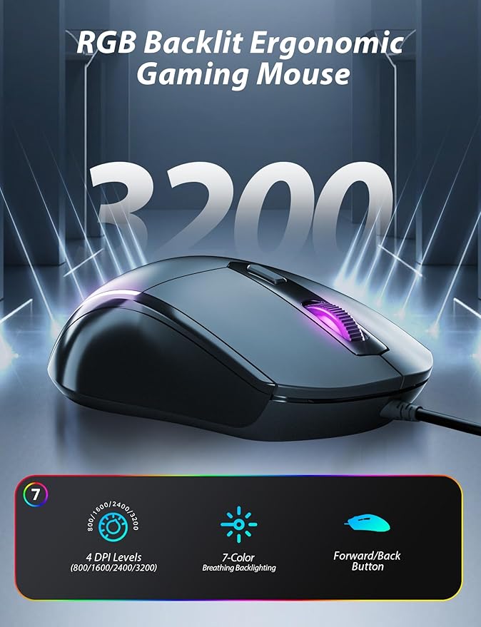 Mechanical Gaming Keyboard and Mouse, LED Backlit 98-Key Floating Keycap & 4 DPI RGB Gaming Mouse with Mouse Pad, Full Anti-Ghost Light Up Wired Computer Keyboards for MAC PC Gamer Accessories, Gray