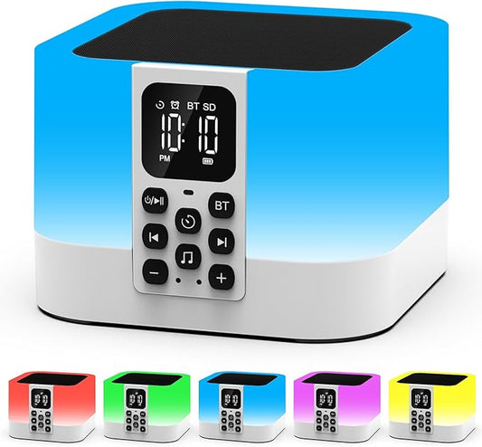 Night Light Bluetooth Speaker, Baby Nursery Night Lamp for Breastfeeding, Alarm Clocks for Kids, 30 Sounds Machine & Sleep Timer, Touch Bedside Lamp, 8 Color Changing, Gifts for Teens Boys