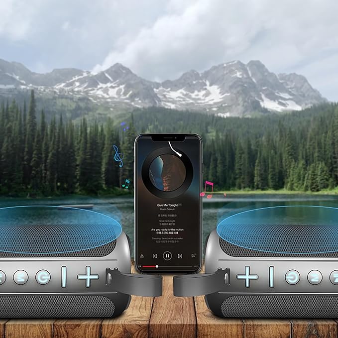 Portable Bluetooth Speakers, Multifunctional 20W Outdoor Waterproof High-Power Bluetooth Speaker with Dual Speakers, Bass Boost, IPX6 Water Resistance, RGB Lighting, & 2400mAh Battery (Black)