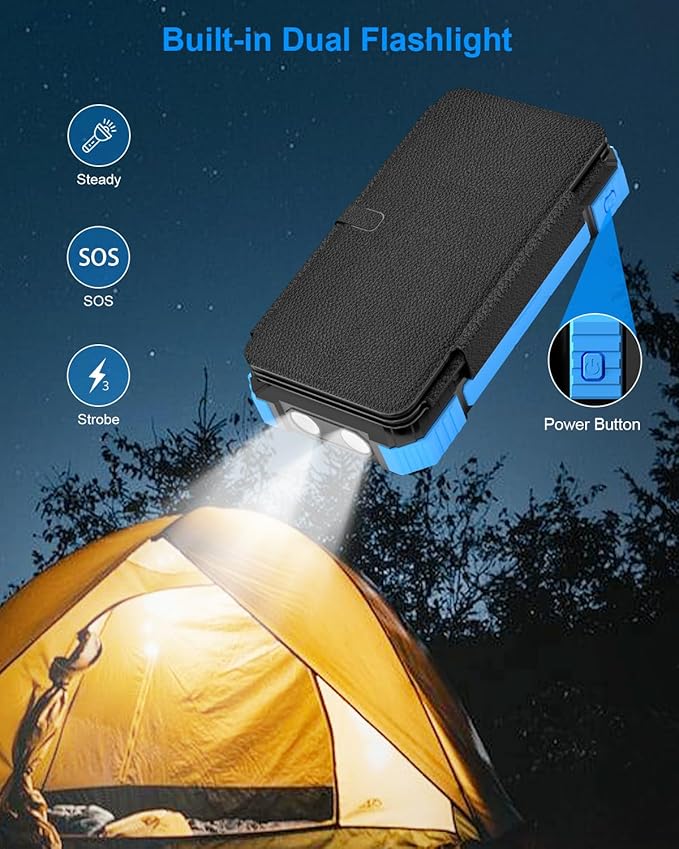 Solar Charger Power Bank 49800mAh with 4 Built-in Cables & 3 Foldable Panels, PD22.5W Fast Portable Phone Charger, External Battery Pack with USB-C in/Output & Flashlight for Outdoor Camping